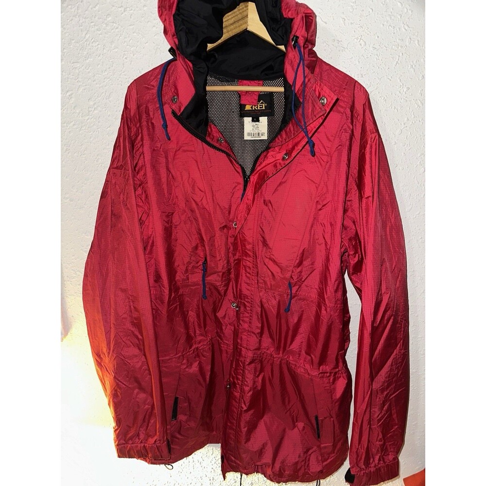 REI Men’s Red Gore-Tex Outdoor Jacket Size LRG Waterproof Shell Adjustable Hood